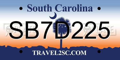 SB7D225 South Carolina License Plate
