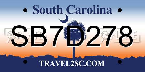 SB7D278 South Carolina License Plate