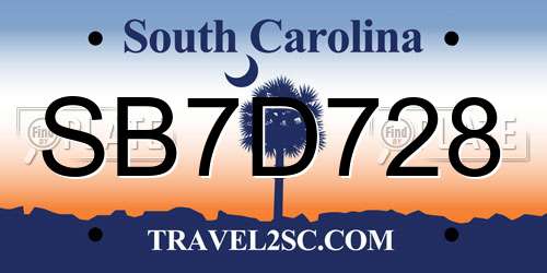 SB7D728 South Carolina License Plate