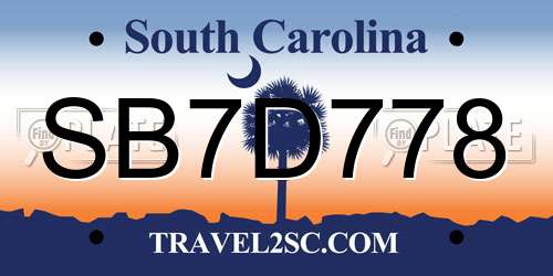 SB7D778 South Carolina License Plate
