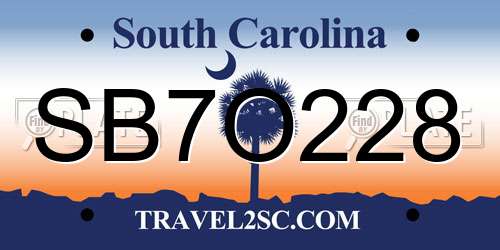 SB7O228 South Carolina License Plate