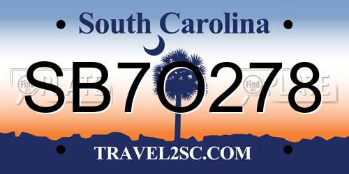 SB7O278 South Carolina License Plate