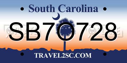 SB7O728 South Carolina License Plate