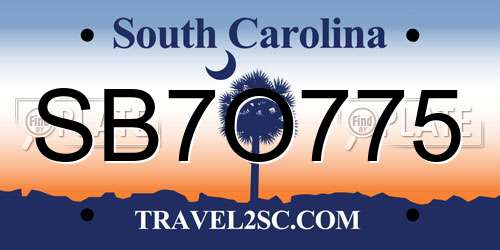 SB7O775 South Carolina License Plate