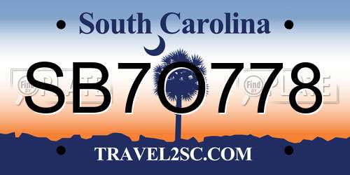 SB7O778 South Carolina License Plate