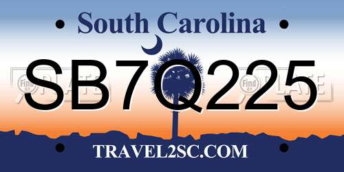 SB7Q225 South Carolina License Plate
