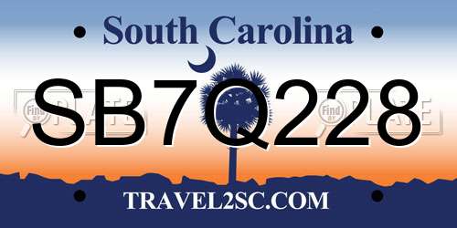 SB7Q228 South Carolina License Plate