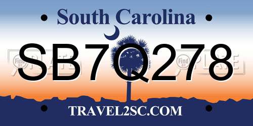 SB7Q278 South Carolina License Plate