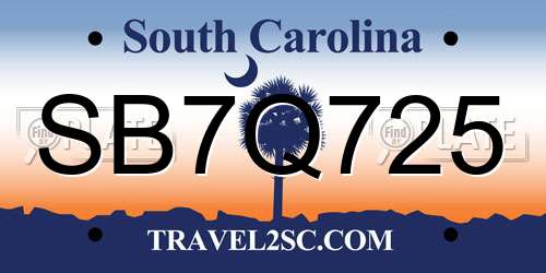 SB7Q725 South Carolina License Plate