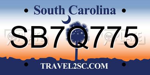 SB7Q775 South Carolina License Plate
