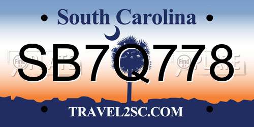 SB7Q778 South Carolina License Plate