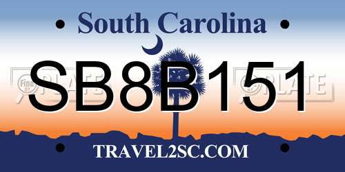 SB8B151 South Carolina License Plate