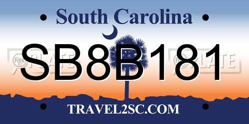 SB8B181 South Carolina License Plate