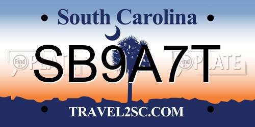 SB9A7T South Carolina License Plate