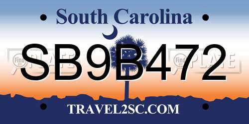 SB9B472 South Carolina License Plate