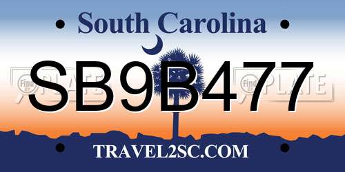 SB9B477 South Carolina License Plate