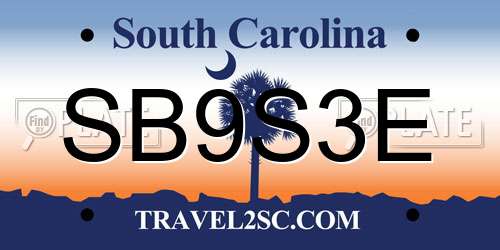 SB9S3E South Carolina License Plate