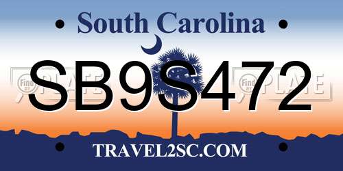 SB9S472 South Carolina License Plate