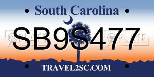 SB9S477 South Carolina License Plate