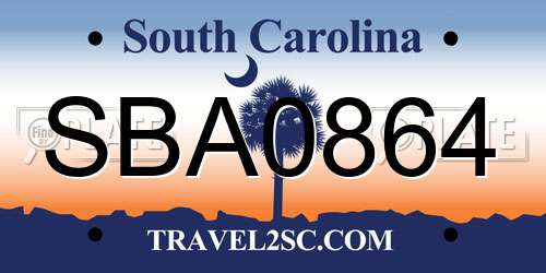 SBA0864 South Carolina License Plate