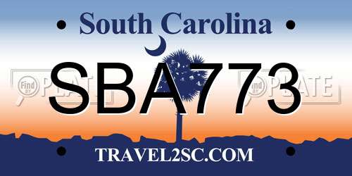 SBA773 South Carolina License Plate