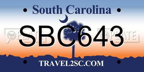 SBC643 South Carolina License Plate