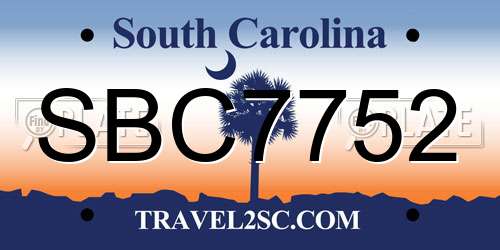SBC7752 South Carolina License Plate
