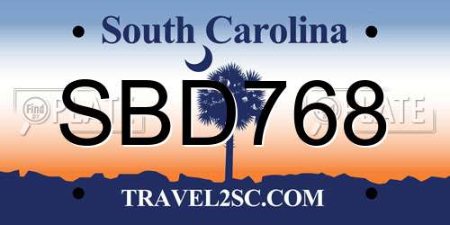 SBD768 South Carolina License Plate