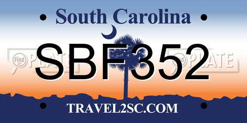 SBF352 South Carolina License Plate