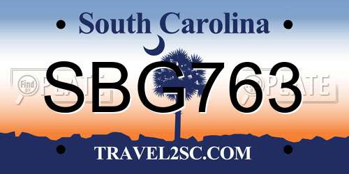 SBG763 South Carolina License Plate