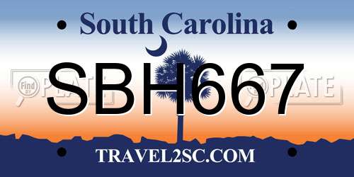 SBH667 South Carolina License Plate