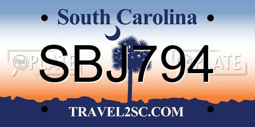 SBJ794 South Carolina License Plate