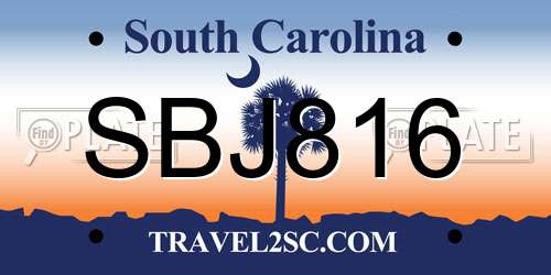 SBJ816 South Carolina License Plate
