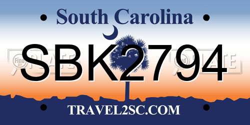 SBK2794 South Carolina License Plate