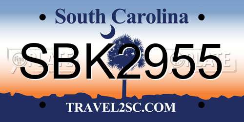 SBK2955 South Carolina License Plate