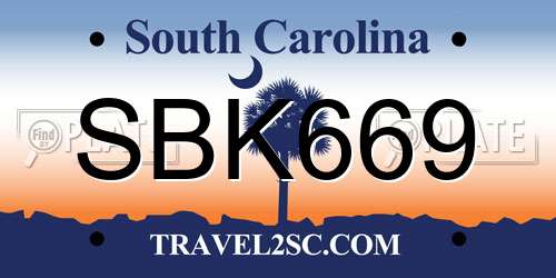 SBK669 South Carolina License Plate
