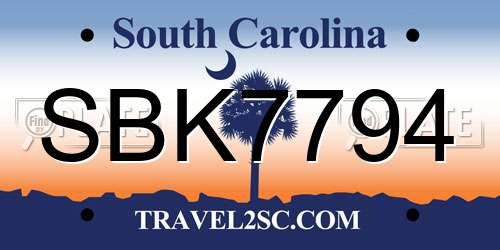 SBK7794 South Carolina License Plate