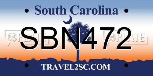 SBN472 South Carolina License Plate