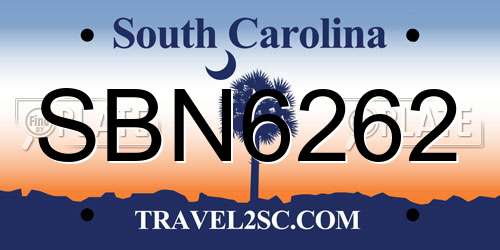 SBN6262 South Carolina License Plate