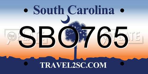 SBO765 South Carolina License Plate