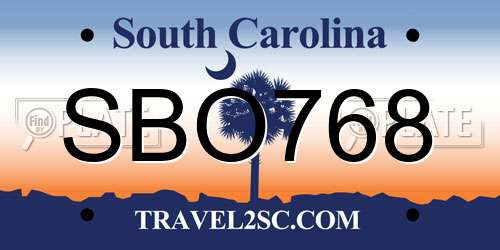 SBO768 South Carolina License Plate