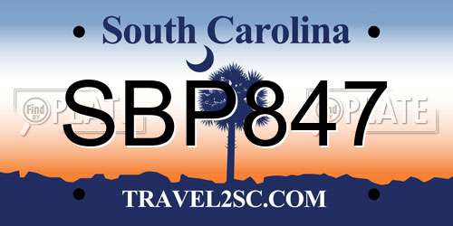 SBP847 South Carolina License Plate