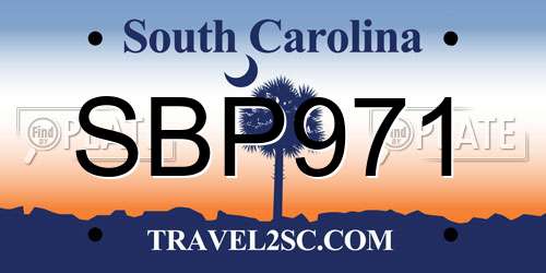 SBP971 South Carolina License Plate