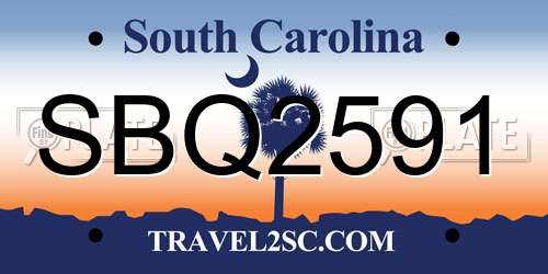 SBQ2591 South Carolina License Plate