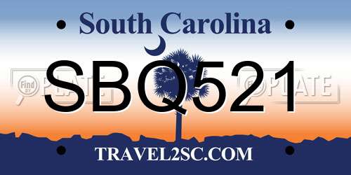 SBQ521 South Carolina License Plate