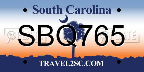 SBQ765 South Carolina License Plate