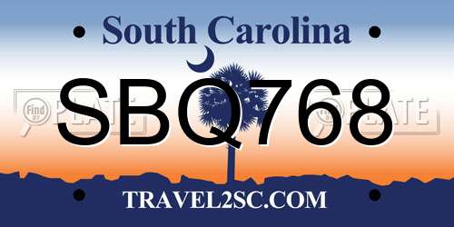 SBQ768 South Carolina License Plate