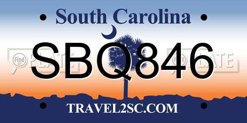 SBQ846 South Carolina License Plate