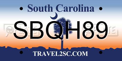 SBQH89 South Carolina License Plate