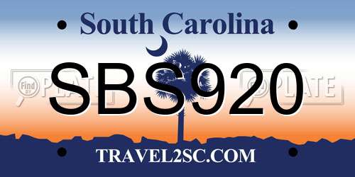 SBS920 South Carolina License Plate